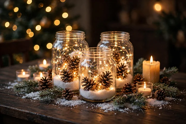 Fairy light jars as a Christmas table centerpiece — christmas lights ideas
