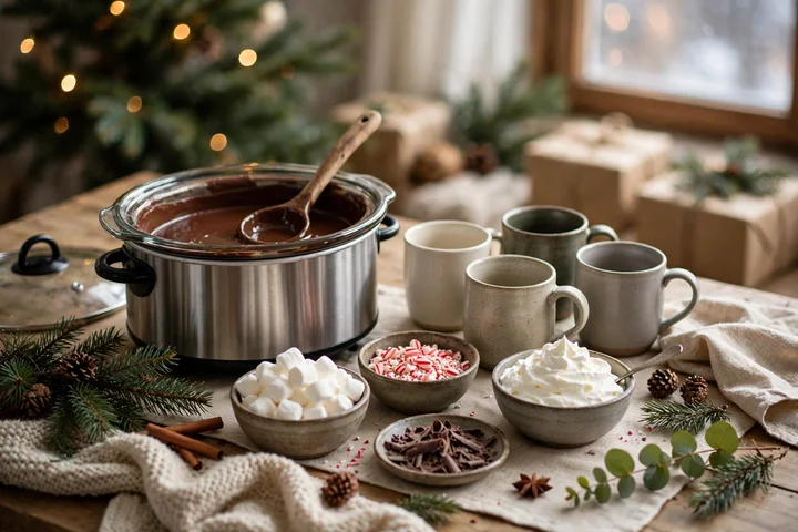 Christmas hot chocolate bar with toppings — christmas drinks