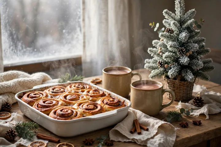 Christmas breakfast table with cinnamon roll casserole — christmas breakfast ideas 2026
