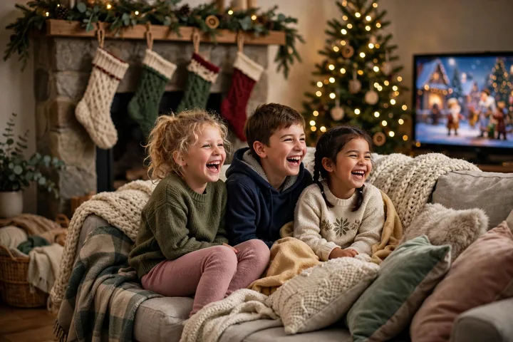 Kids laughing during a family Christmas movie — family christmas movies 2026
