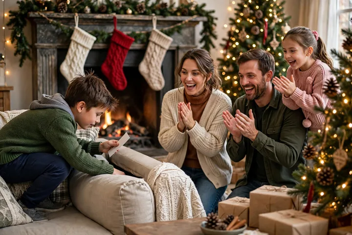 Christmas scavenger hunt game in living room — christmas games 2026