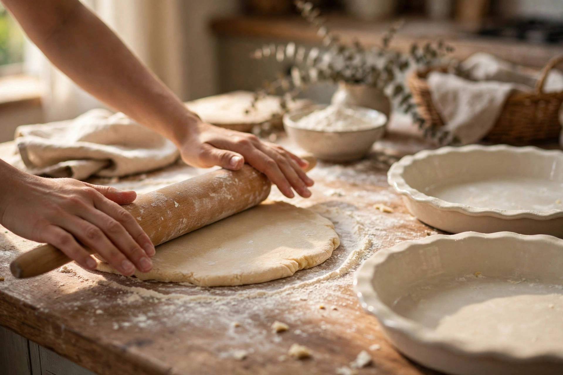 Baking Thanksgiving pies from scratch in a home kitchen