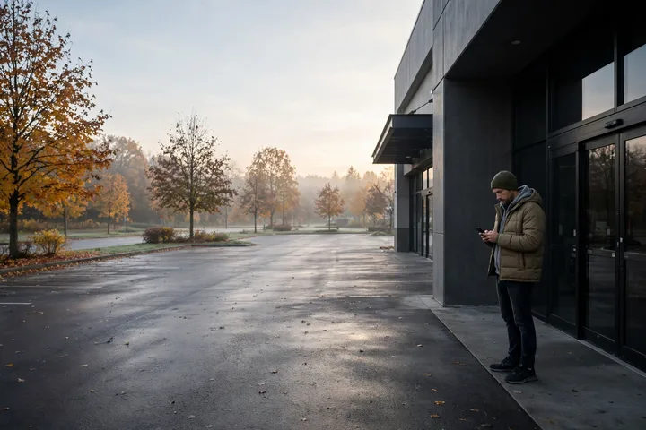Shopper outside a closed retail store on Thanksgiving morning 2026