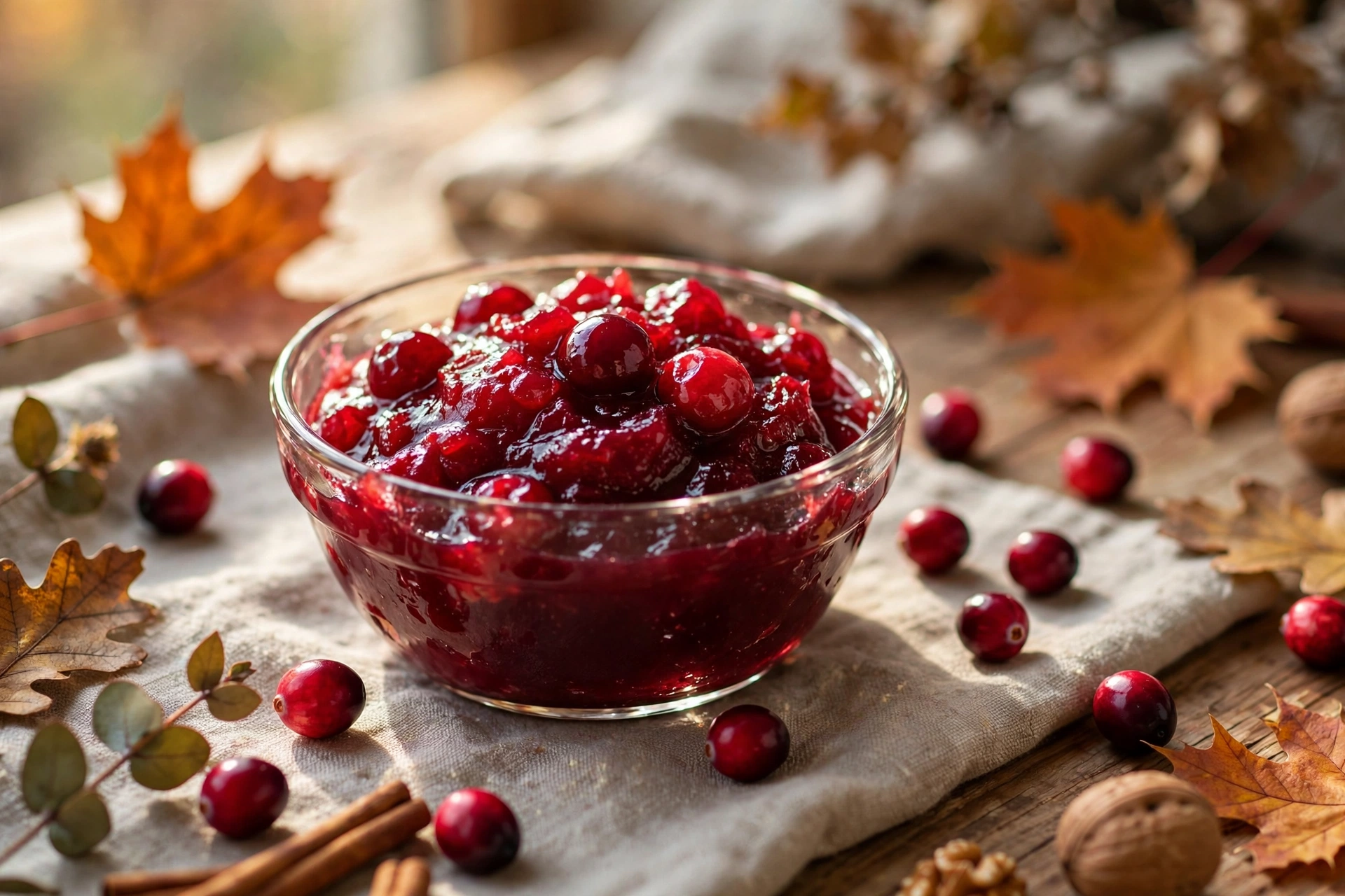 Cranberry sauce Homemade cranberry sauce in a glass bowl