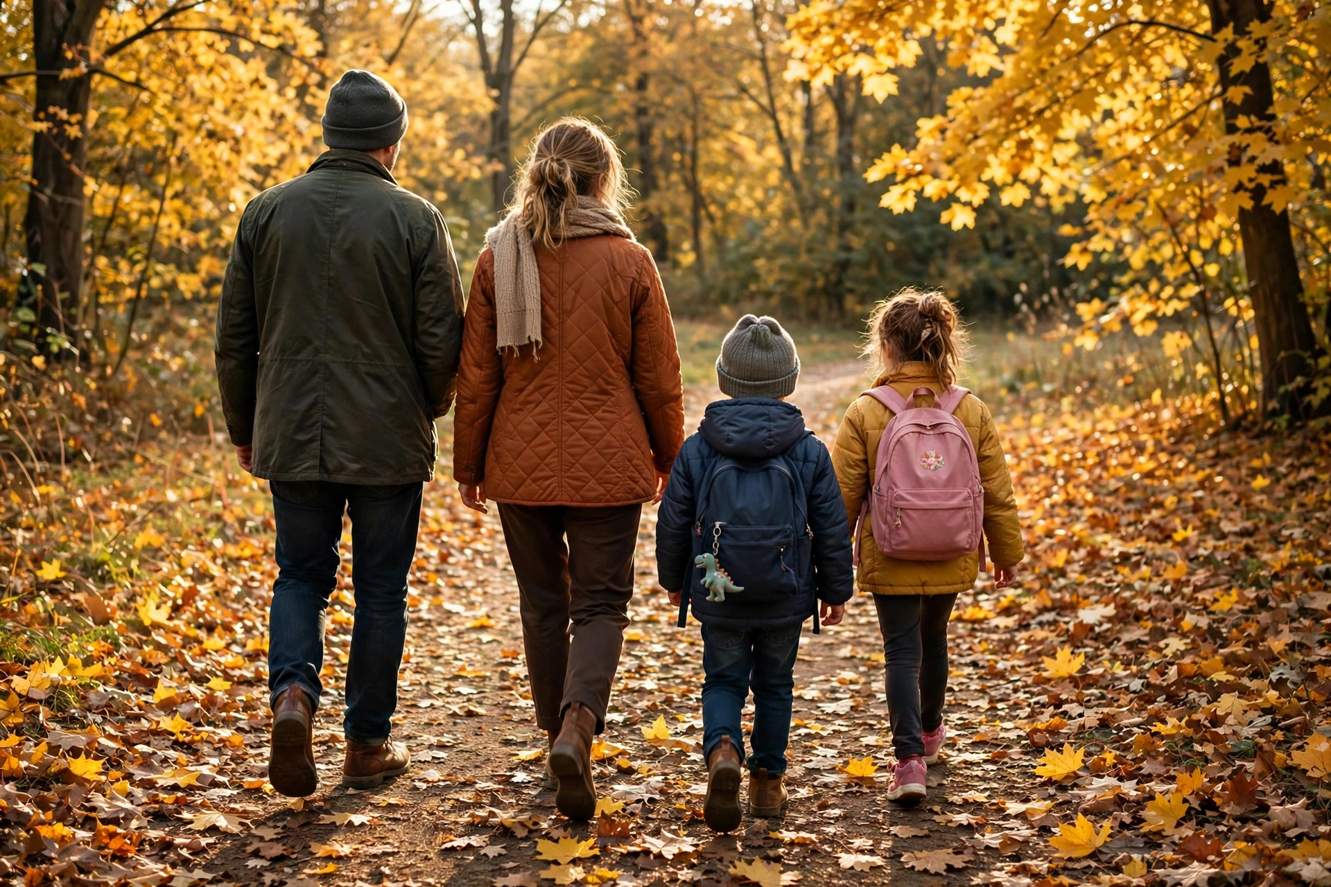 Family walking together on an autumn path, thanksgiving quotes about family and togetherness