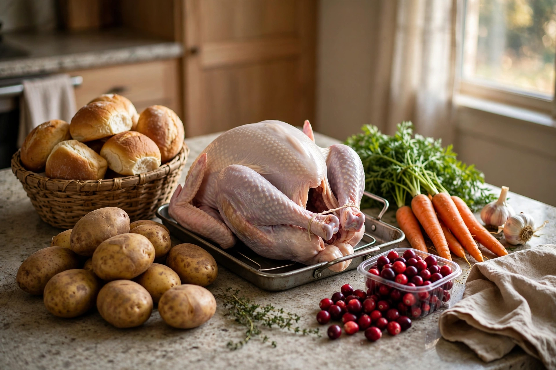 Grocery cart with budget Thanksgiving dinner ingredients