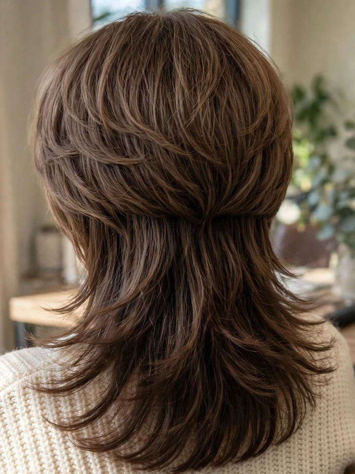 Back view of a butterfly haircut showing two-tier layered hair