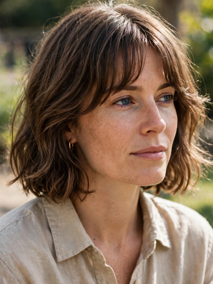 Woman with a bob haircut and curtain fringe