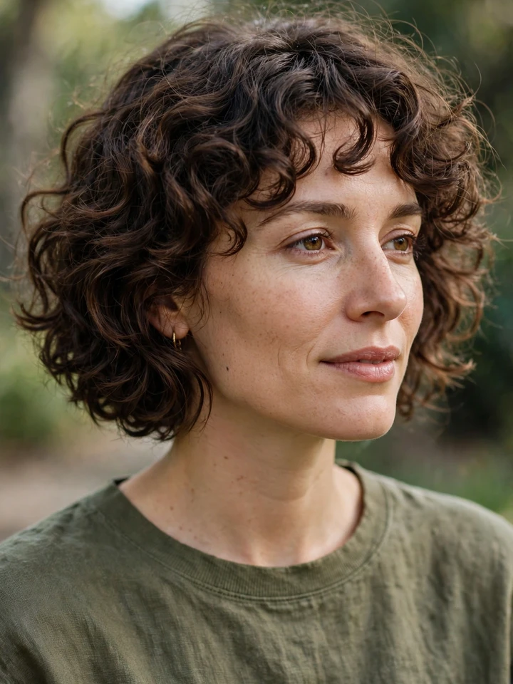 Woman with a curly bob haircut