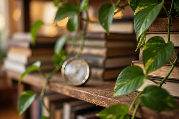 A shallow bowl of water placed by a heating vent to add moisture to dry room air, with a leafy houseplant beside it