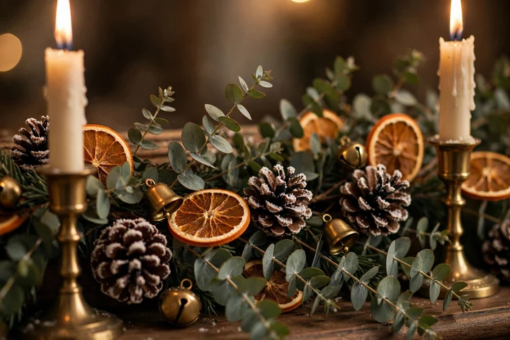 Elegant mantel styling with brass candles — christmas mantel decor