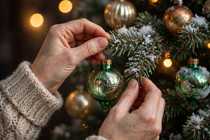 Hanging vintage ornaments on a Christmas tree — christmas tree ideas 2026