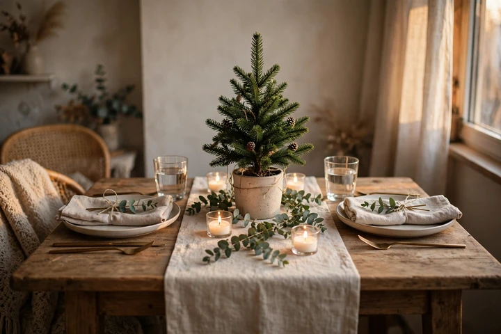 Small dining table with tabletop Christmas tree — small space christmas decor 2026