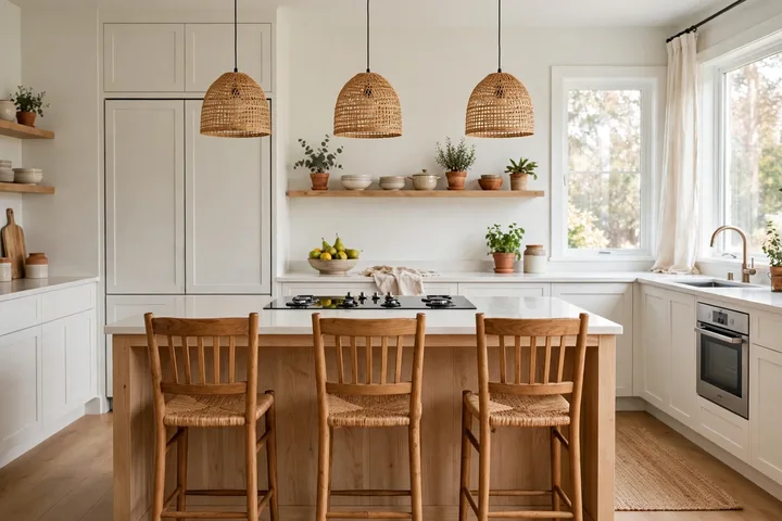Kitchen island with seating and modern cooktop in a remodeled kitchen