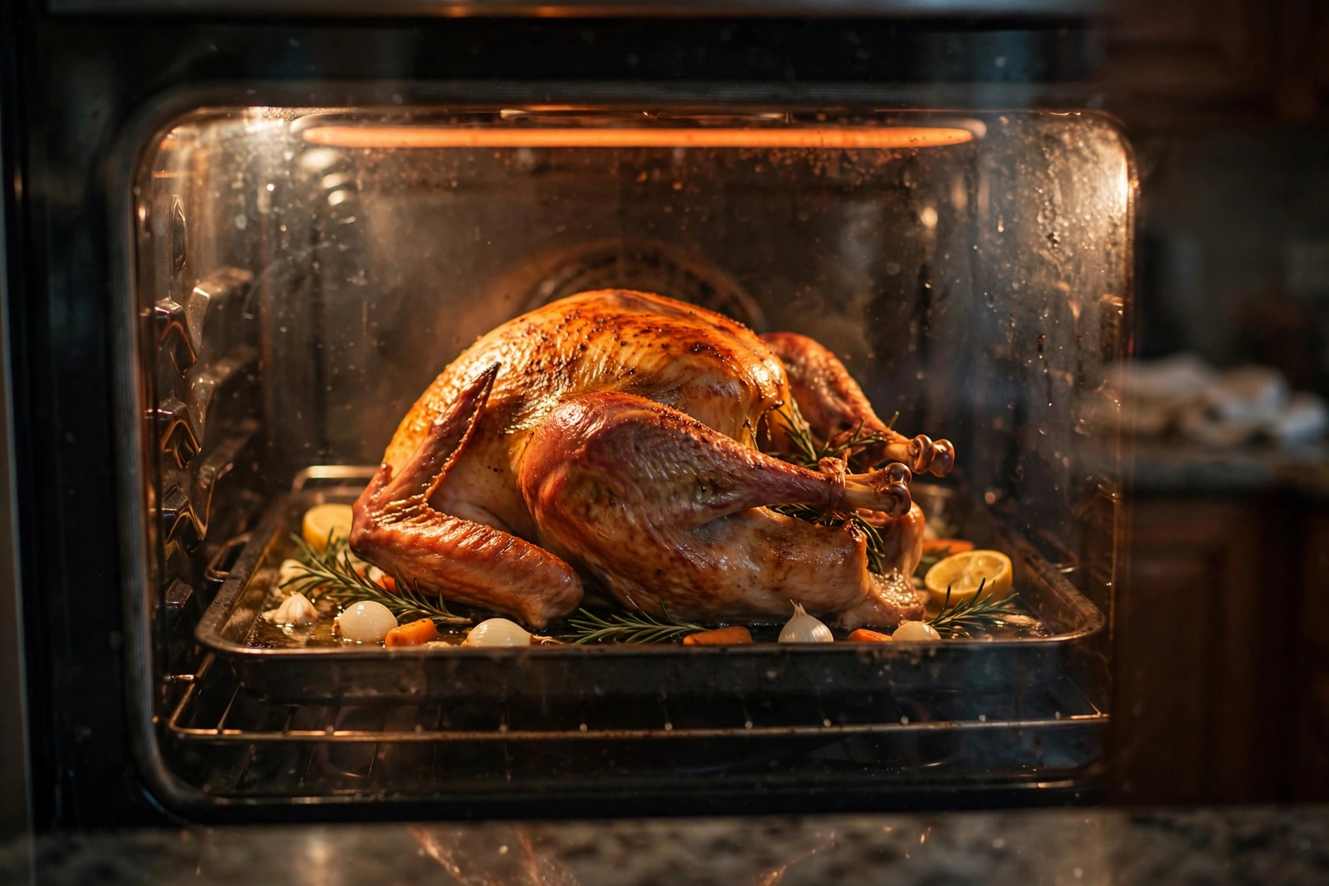 Turkey roasting in the oven Turkey roasting in the oven with golden skin